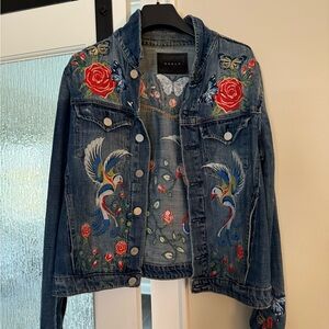 Blank NYC Denim Jacket with Floral and Butterfly Embroidery